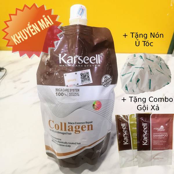 [Cam kết chính hãng] KARSEELL MACA - Tặng nón ủ và gói gội xả-Kem ủ tóc phục hồi collagen 500ml ( chính hãng 100%)