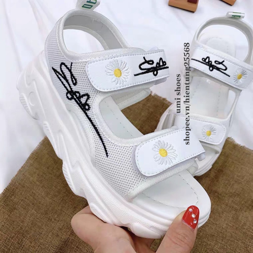 [SẴN LOẠI 1 - CÓ LÓT FORM] Sandal hoa cúc 2 quai ngang ulzzang độn đế cao 5cm mới cá tính năng động màu đen/trắng đẹp | WebRaoVat - webraovat.net.vn