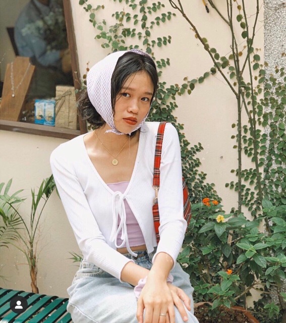 Áo khoác thun gân cột nơ