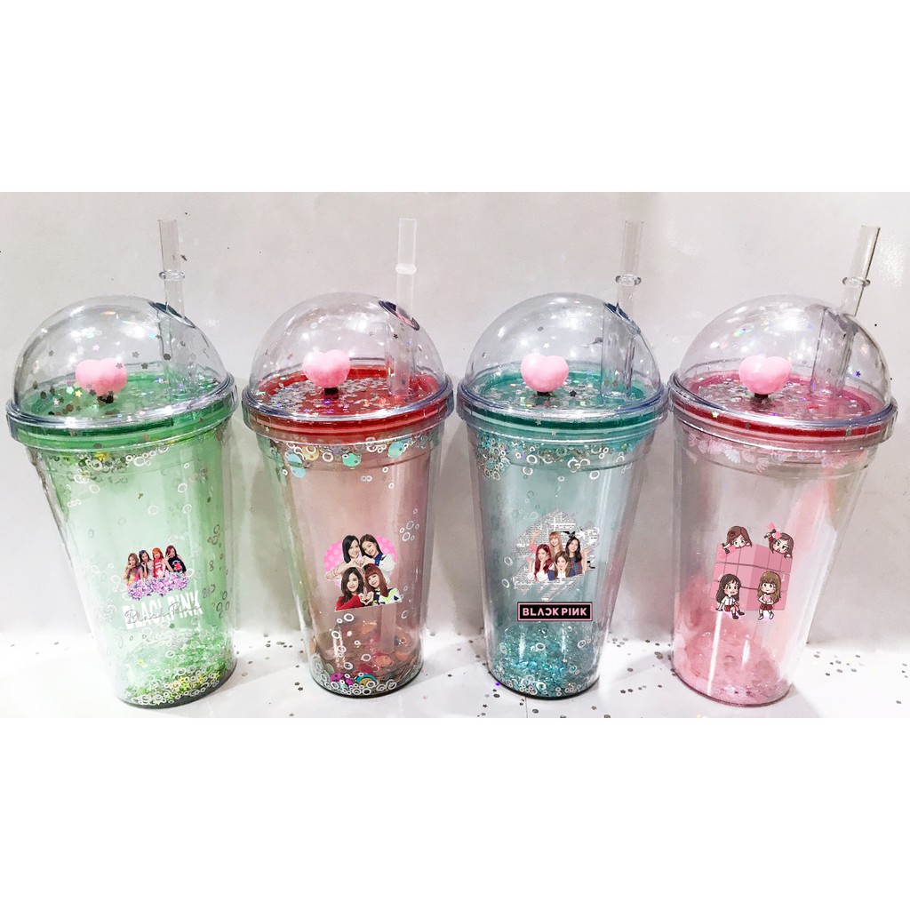 cốc 2 lớp kim tuyến blackpink khủng long nắp cầu CNCKI6 cốc giữ nhiệt ly 2 lớp nắp cầu cốc làm lạnh dễ thương 500ml