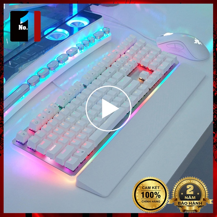 Bàn Phím Cơ Keycap Xuyên Led Gaming Màu Trắng Royal Kludge RK918 Led Rgb Bàn Phím Máy Tính Laptop Chơi Game Có Dây