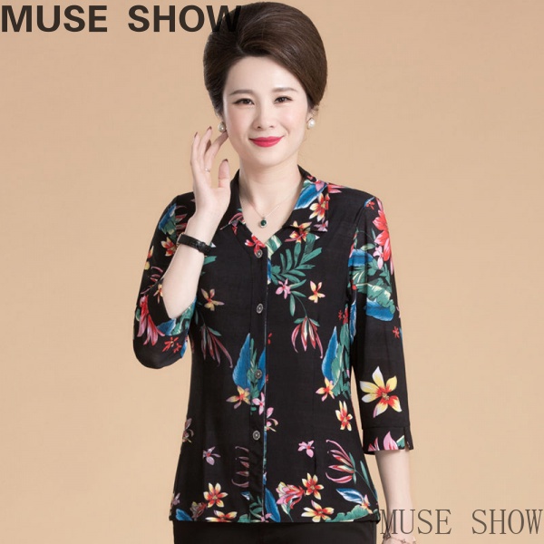 Áo Sơ Mi Tay Dài Dáng Rộng In Họa Tiết Thời Trang Cho Phụ Nữ Trung Niên ORU6