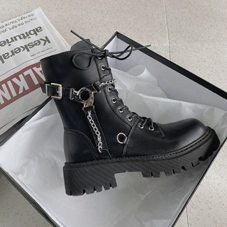 [Có Ảnh Thật - Order Hàng Loại 1] Giày Boots kèm chains quai cài đai trang trí - đế cao dày đẹp 5cm