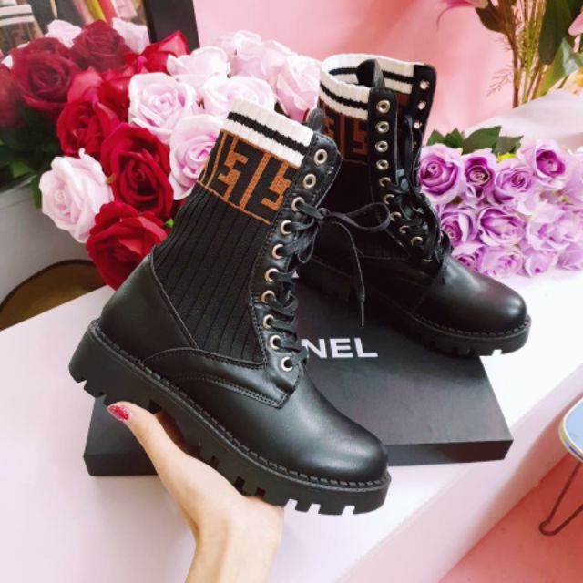 {XẢ kHO - Lỗ xỏ dây hơi han) Boot Cao Cổ Nữ Da Pha Len Hoạ Tiết Cam Zic Zắc | BigBuy360 - bigbuy360.vn