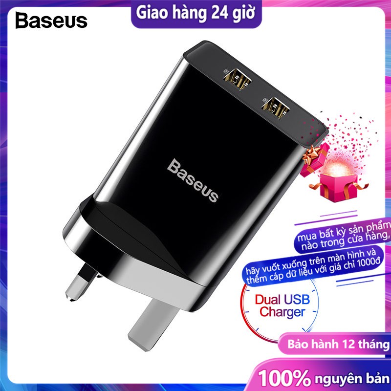 UK Baseus Mini Dual USB Charger Wall Plug Charger Quick Charger for iPhone Samsung Xiaomi Mi Huawei Mobile Phone Charger