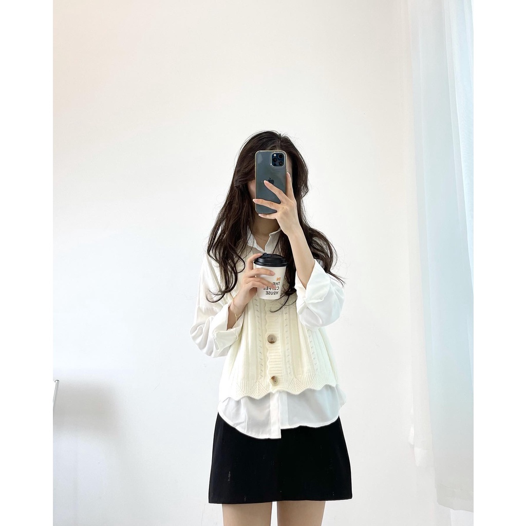 (FREESHIP) Áo gile len cúc dọc quảng châu cao cấp Miho house