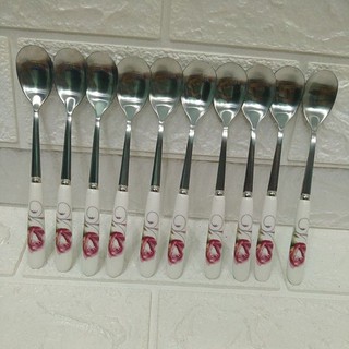 Thìa cà phê inox cán sứ hoa,combo 10 cái