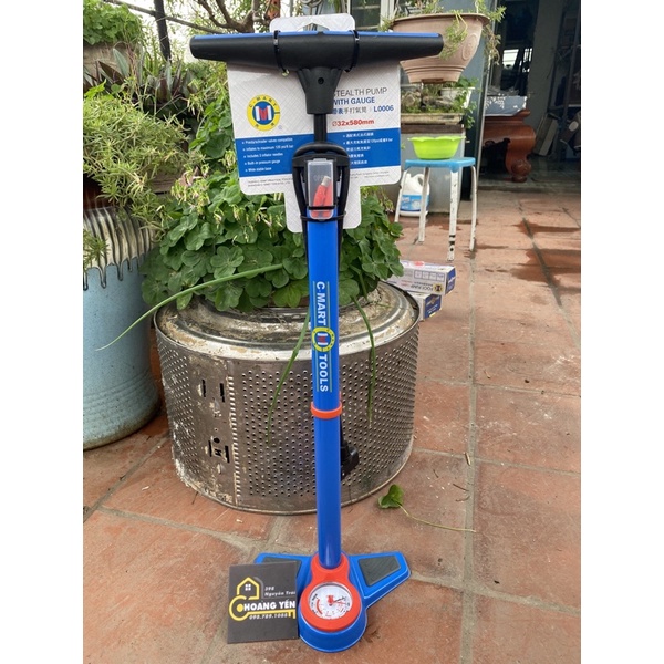 Bơm xe đạp, bơm xe máy C-MART L0006 siêu khỏe có đồng hồ nhập khẩu Đài Loan