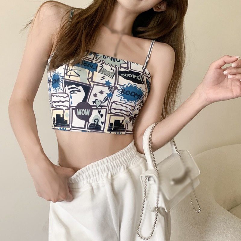 Áo Croptop Dệt Kim Không Tay Dáng Ôm In Họa Tiết Graffiti Thời Trang Cho Nữ | BigBuy360 - bigbuy360.vn