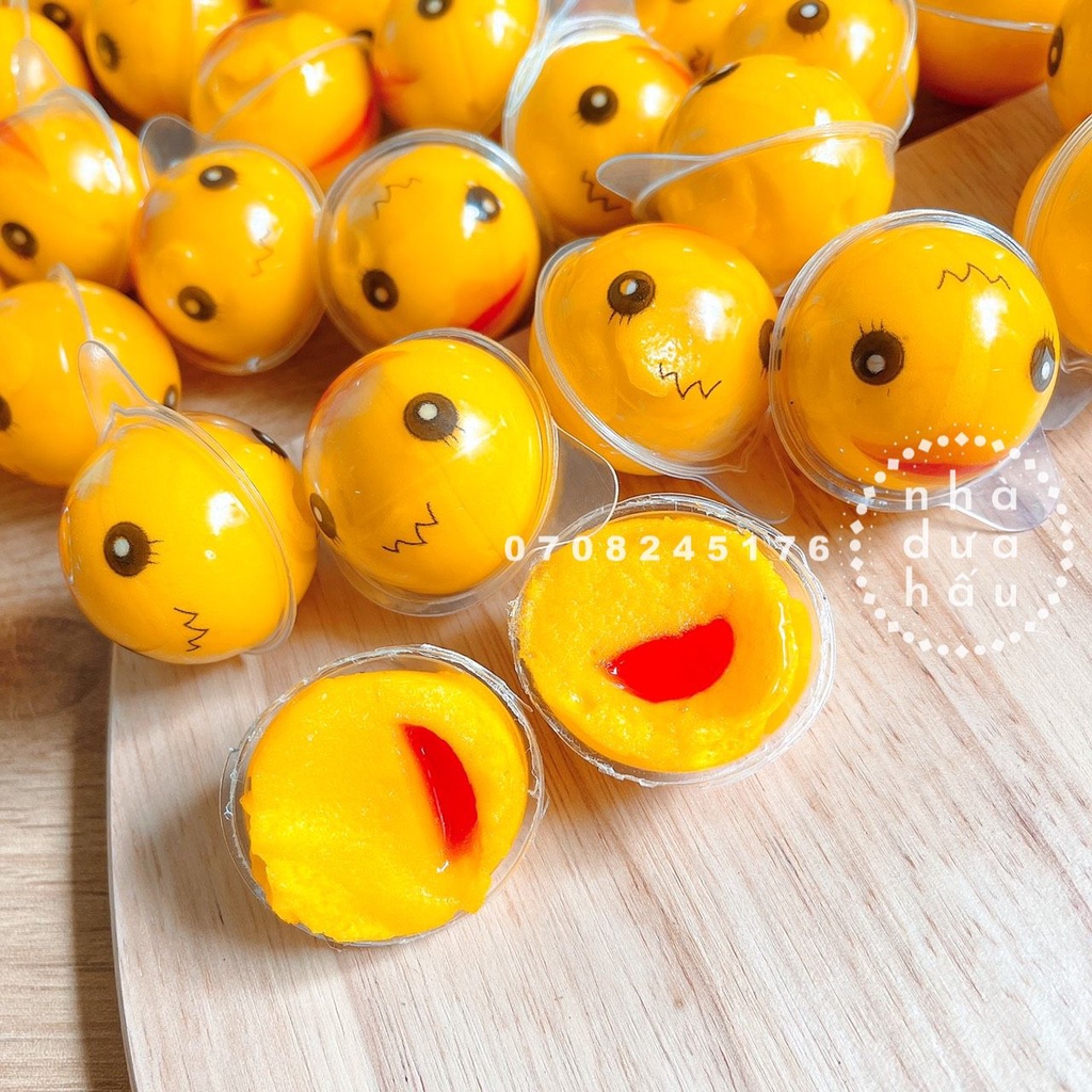 Hủ 30 viên kẹo dẻo CÓ NHÂN SIRO hình mắt/ trái đất/ vịt/ hấu/ người nhện/ trái banh/ viên 10g