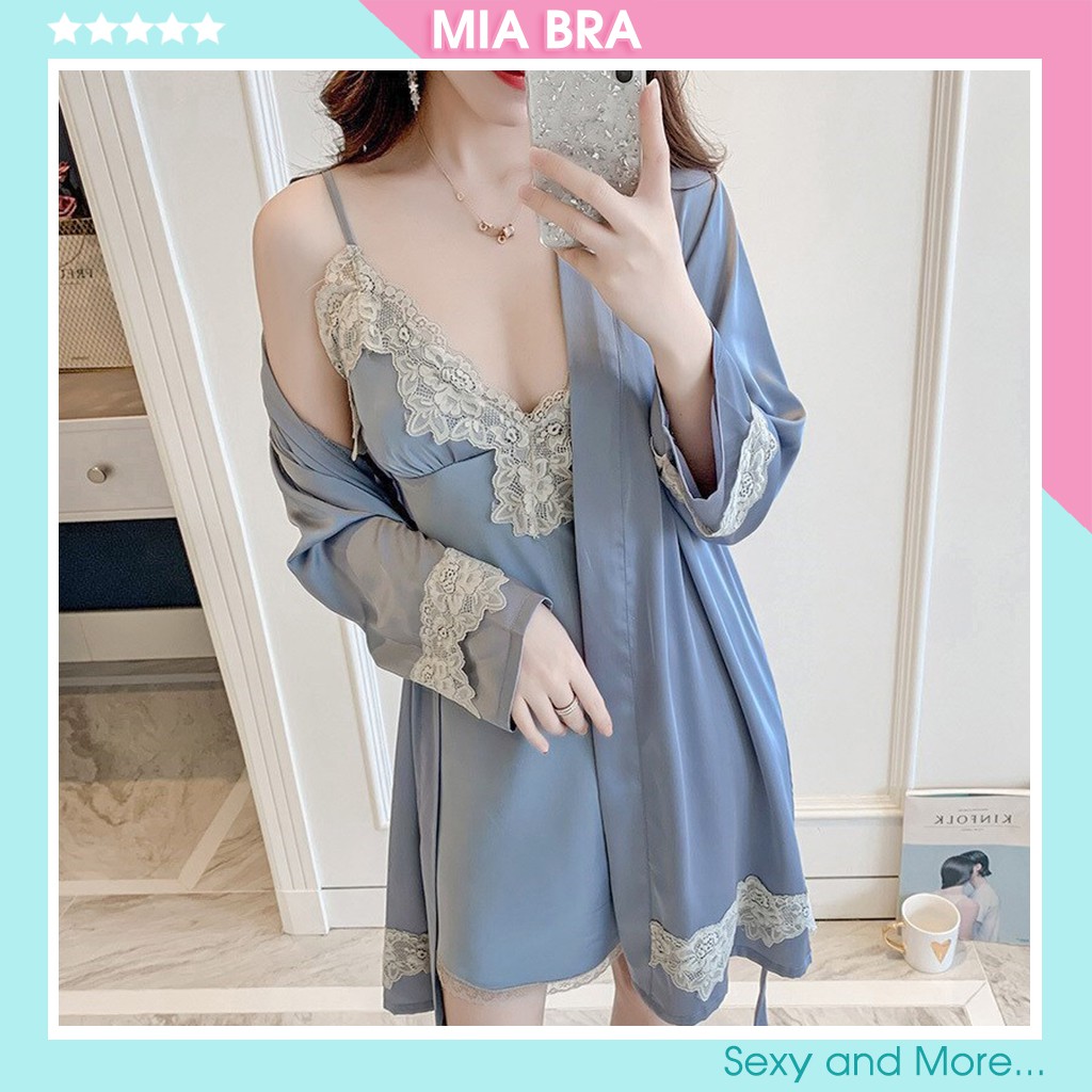 [Mã SKAMLTSM9 giảm 10% đơn 99K] Váy Ngủ Kèm Áo Choàng Sexy Xinh Đẹp Gợi Cảm Lụa Phối Ren 2 Dây Cao Cấp 💗 MIABRA 💗 M27