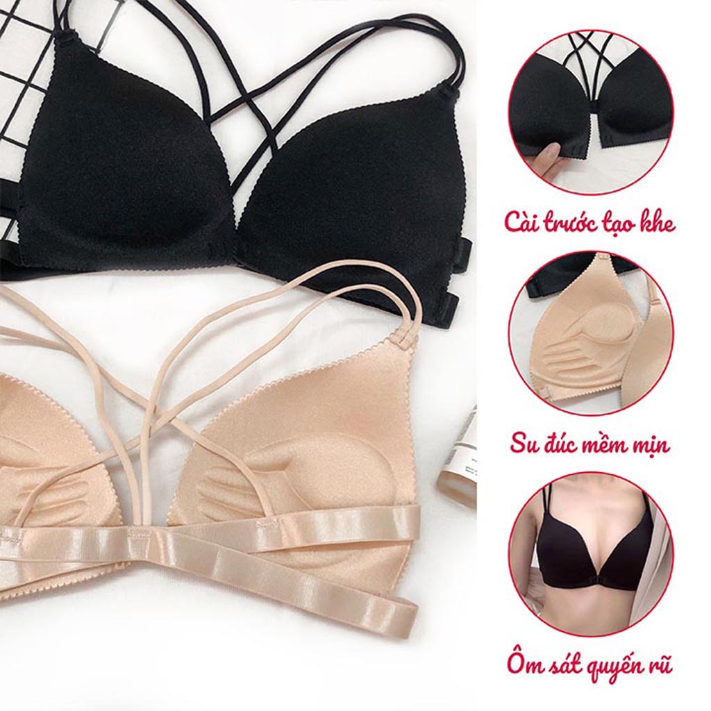 Combo 2 áo lót bra đúc su cài trước nâng ngực không gọng quai chéo mềm mịn quyến rũ