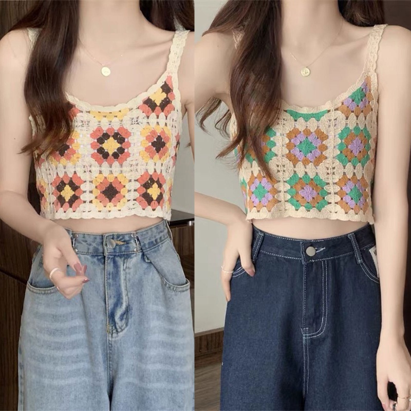 Áo Croptop Dệt Kim Màu Sắc Tương Phản Thời Trang Cho Nữ