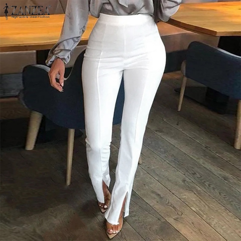Quần dài Zanzea lưng cao xẻ tà phong cách châu Âu thiết kế thời trang cho nữ