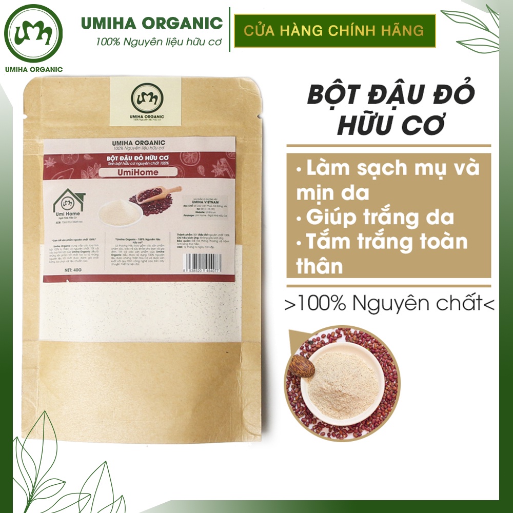 Bột Đậu Đỏ hữu cơ UMIHOME nguyên chất 40G - Dùng dưỡng trắng toàn thân, mặt nạ dưỡng da giúp da trắng mịn da