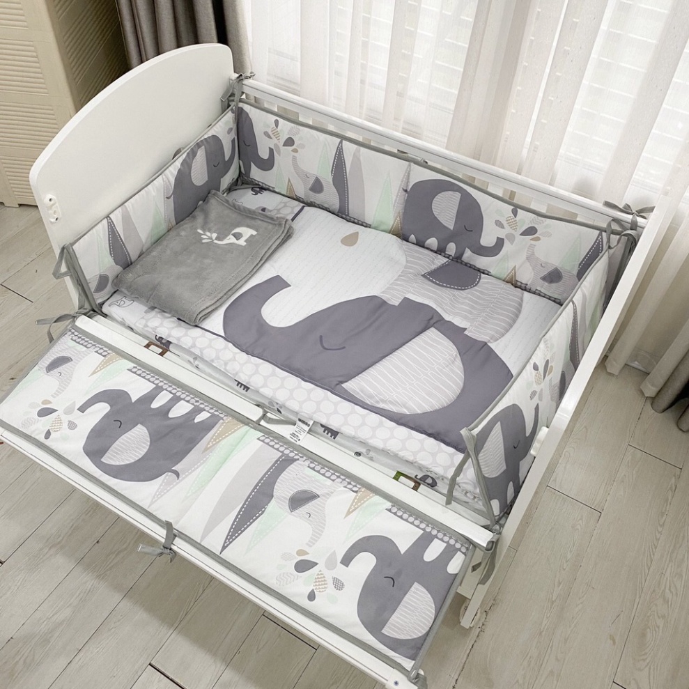 Set quây cũi vải 7 món chính hãng UMOO thoáng mát, 100% vải cotton thoáng mát, mềm mịn cho bé