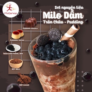 MiLo dầm trân châu pudding 900gr, set nguyên liệu lớn full topping trứng và socola