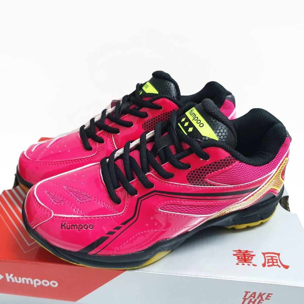 Giày cầu lông Kumpoo KH-D12 màu hồng, giày đánh cầu lông nam nữ chuyên nghiệp cao cấp Kumpoo D12, đế kép