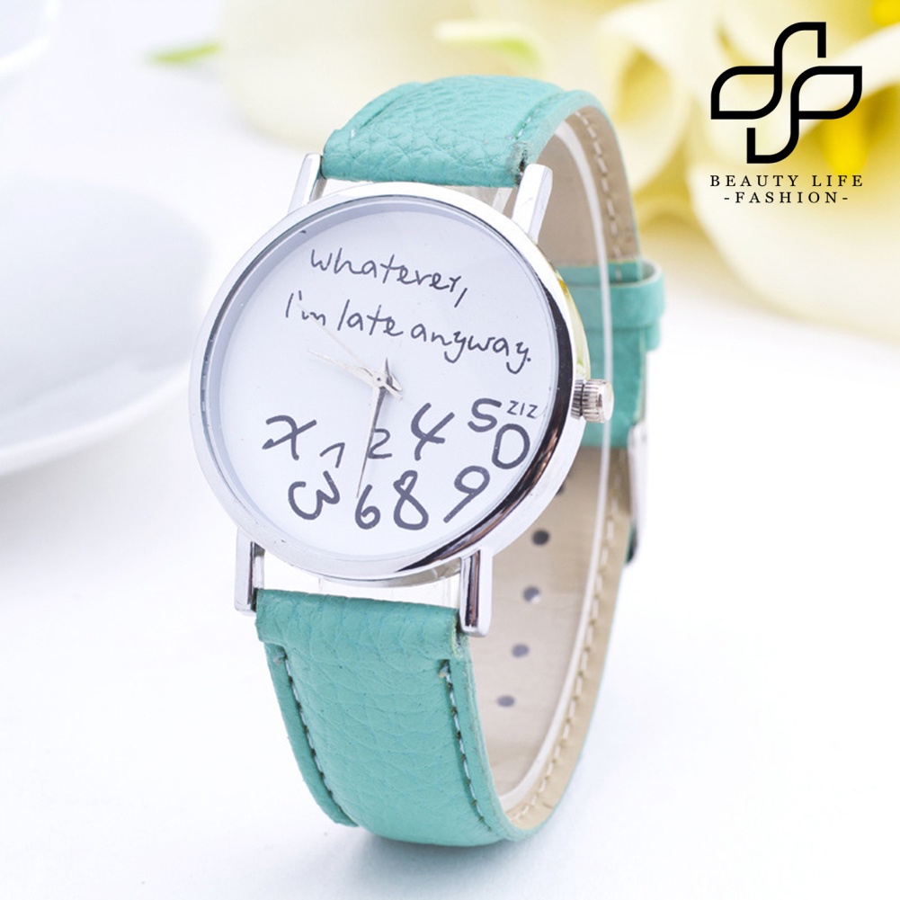 BEA™ Whatever Im Late Anyway Letter Round Dial Leather Quartz Watch