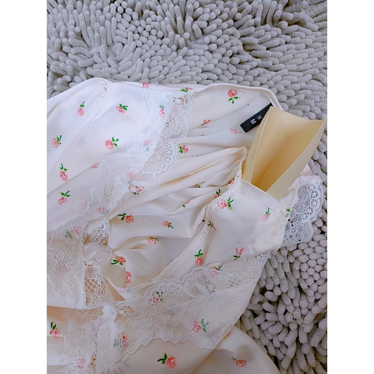 Đầm Ngủ Tay Dài Cổ Chữ V In Hoa Có Miếng Lót Ngực Thời Trang Mùa Xuân Mới Cho Nữ