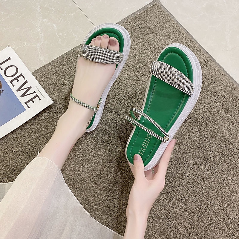Dép Sandal Đế Dày Đính Đá Thời Trang Đi Biển Mùa Hè Cho Nữ