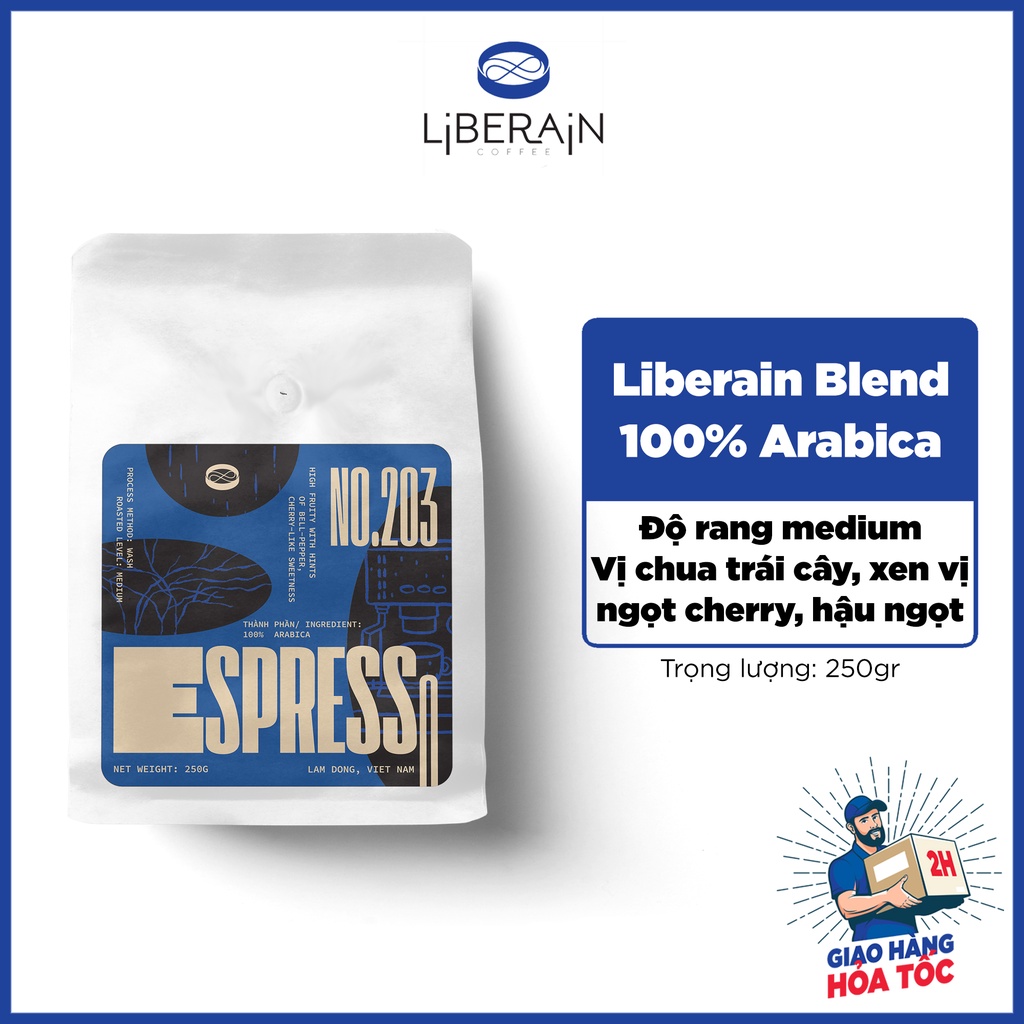(No.203) Cà phê Arabica Liberain Blend 203 - 250gr - 100% Arabica, độ rang Medium - Nguyên chất, rang mộc