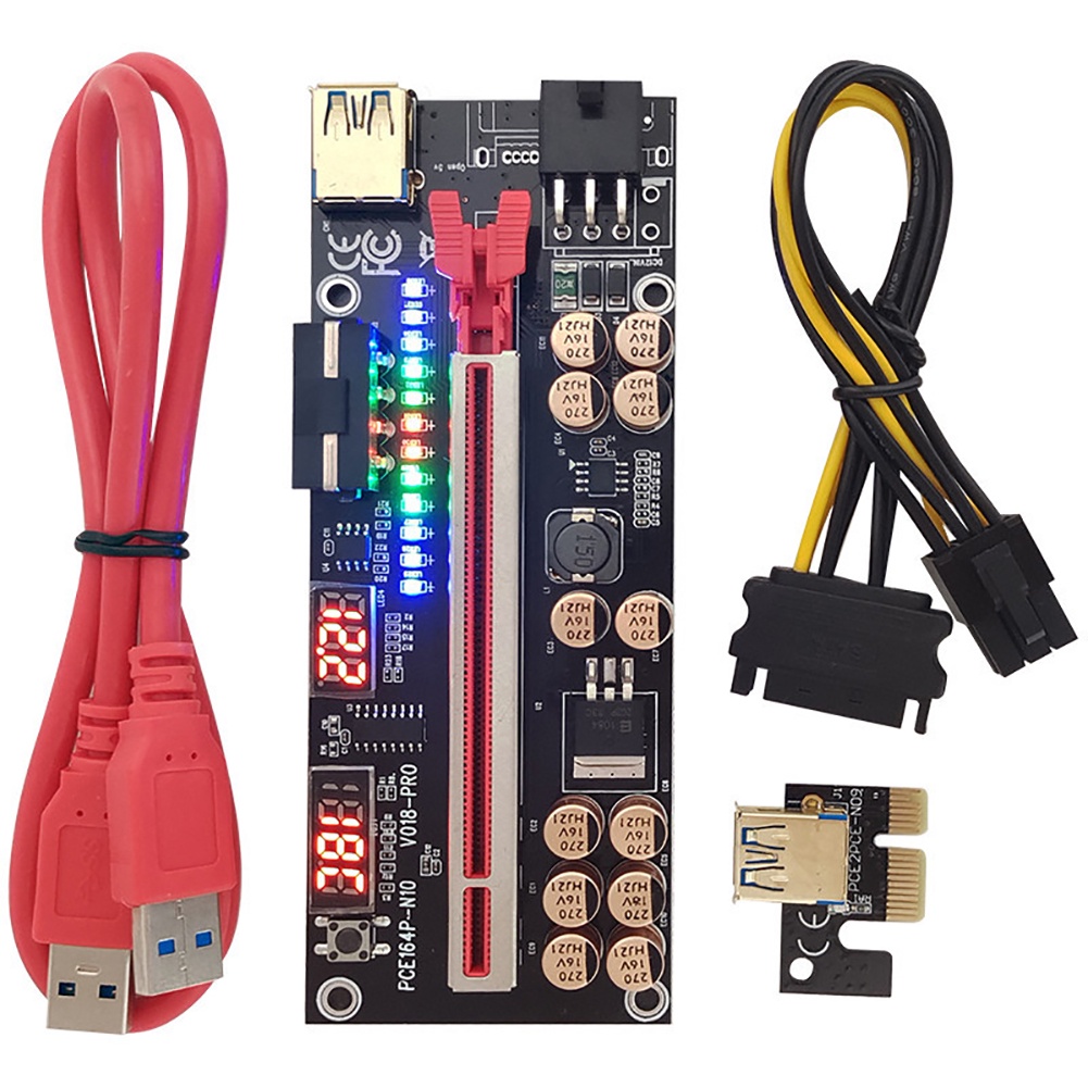 VER018 PRO PCI-E Riser Thẻ Express 1X để 16X Extender 6pin Adapter USB 3.0 Cho Bitcoin thợ mỏ