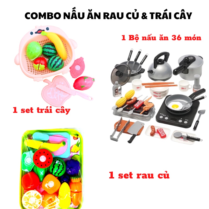 Bộ đồ chơi nấu ăn 36 món có bếp có nhạc và đèn, thiết kế y như thật, đồ chơi nấu ăn cho bé từ 2 đến 8 tuổi