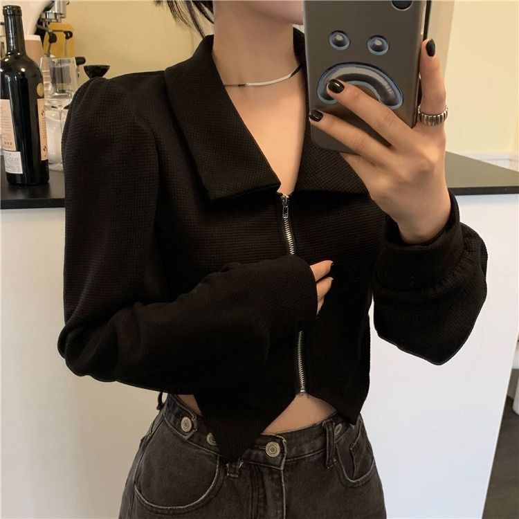 Bubble sleeve POLO collar shirt women's Spring and Autumn new slimming short style with a minority sense of design chic