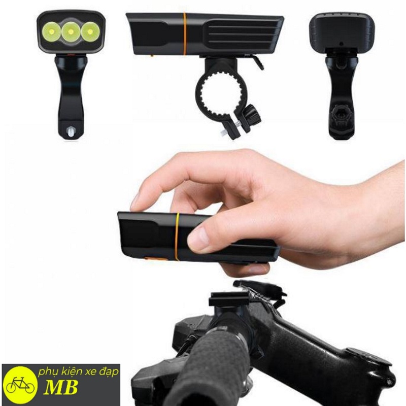 Đèn xe đạp siêu sáng 3 mắt độ sáng 1000lumen cao cấp sạc usb chống nước tích hợp sạc dự phòng