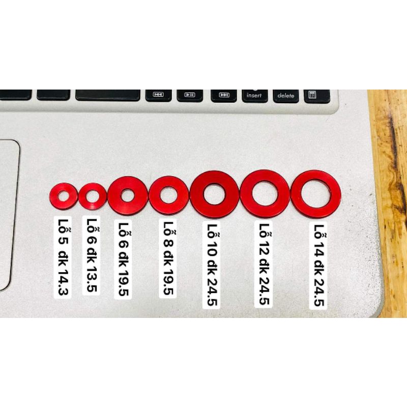 Long đền nhôm màu đỏ đủ size 6li gắn lốc máy ,6li .8li.10li.12li.14li
