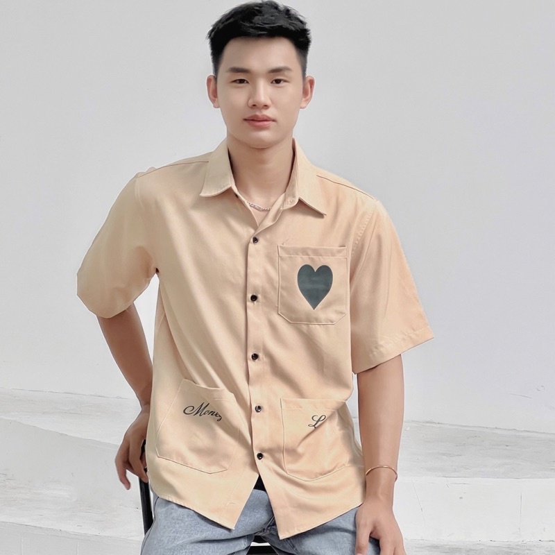 Áo Sơ Mi Tay Lỡ Unisex Phối 3 túi in Hình chất vải dày đẹp Mr Smile 99 Shop