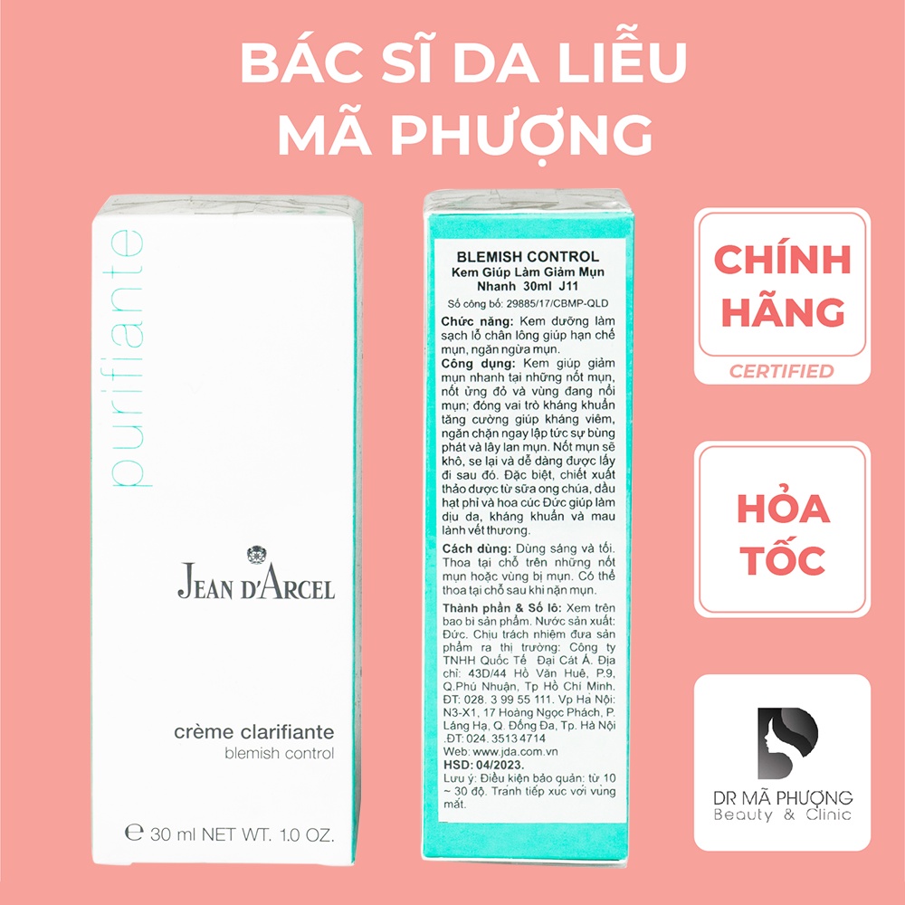 [CHÍNH HÃNG] Kem giúp làm giảm mụn nhanh Blemish Control Jean D’Arcel 30ml