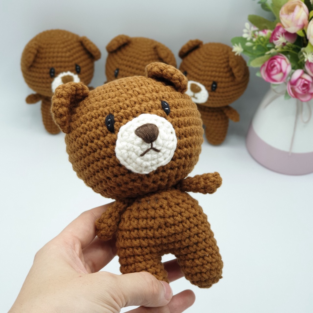 Gấu bông handmade làm từ len - Gấu Brown Little, quà tặng thú nhồi bông - móc khóa gấu dễ thương - SP000319