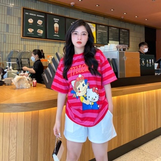 Set Đùi Áo Sọc Hồng Quần Sort Trắng 🍒