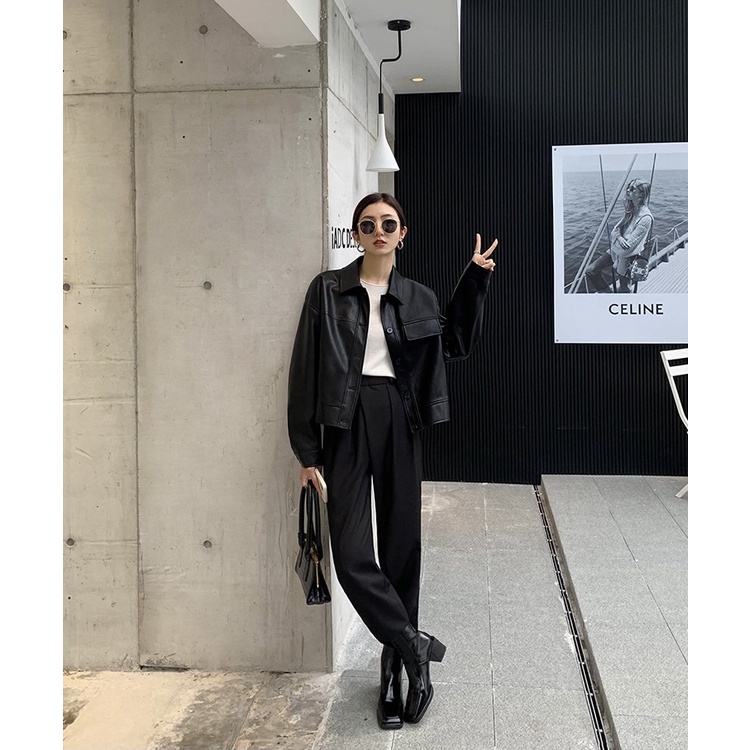 Áo Khoác Da Cổ Đức Eclipse Clothing Chất Da PU Cao Cấp Form Basic Dáng Rộng Cho Nữ - Phong Cách Menswear