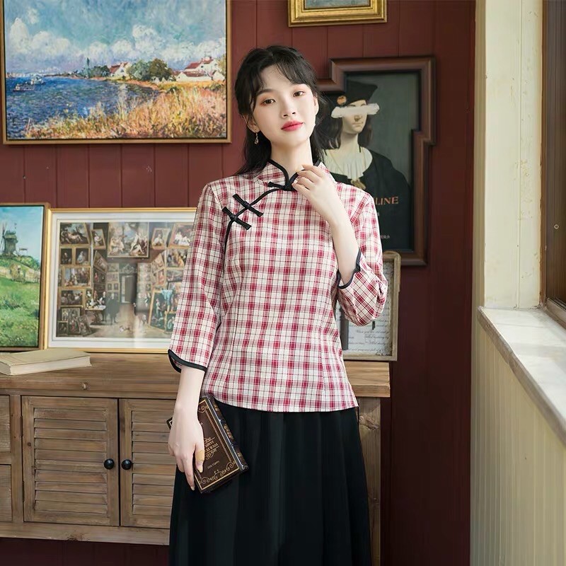 Hàng ko có sẵn Áo hán phục cổ trang trung quốc kẻ caro