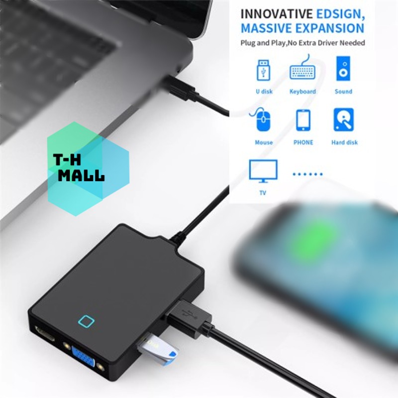 Bộ Chuyển Đổi Hub 8 trong 1 Type C Sang HDMI VGA USB 3.0 AUDIO AUX Type-C 8 in 1 cho Laptop Điện thoại