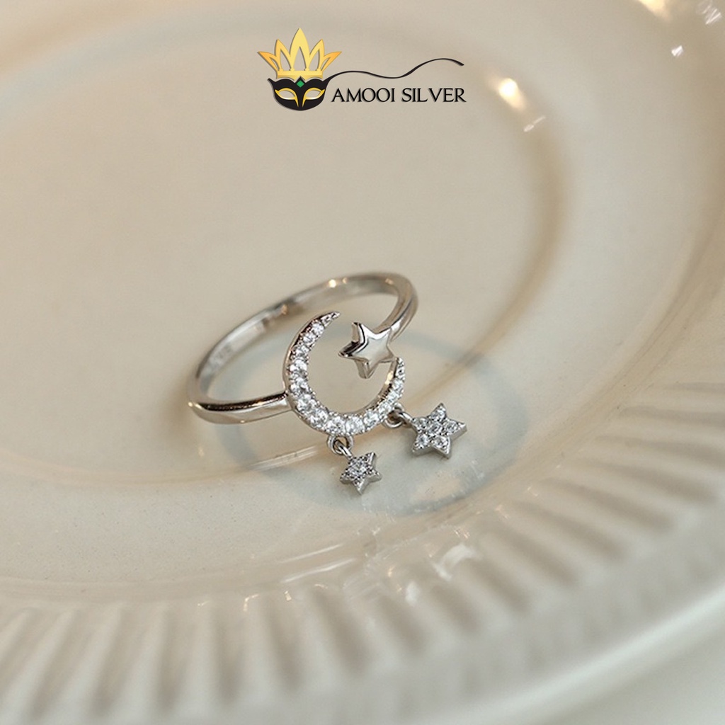 Nhẫn bạc S925 freesize mặt trăng ngôi sao tua rua - Amooi Silver AN96