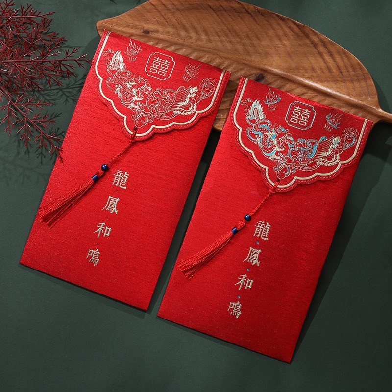 Set 2 cái Bao Lì Xì/ Phong Bì Cao Cấp - Uyên Ương Song Hỷ - Mừng Cưới