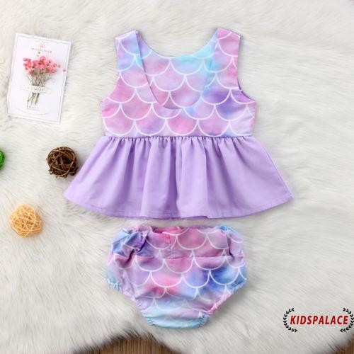 Set Áo Hở Lưng + Quần Short In Hình Nàng Tiên Cá Dễ Thương Cho Bé Gái