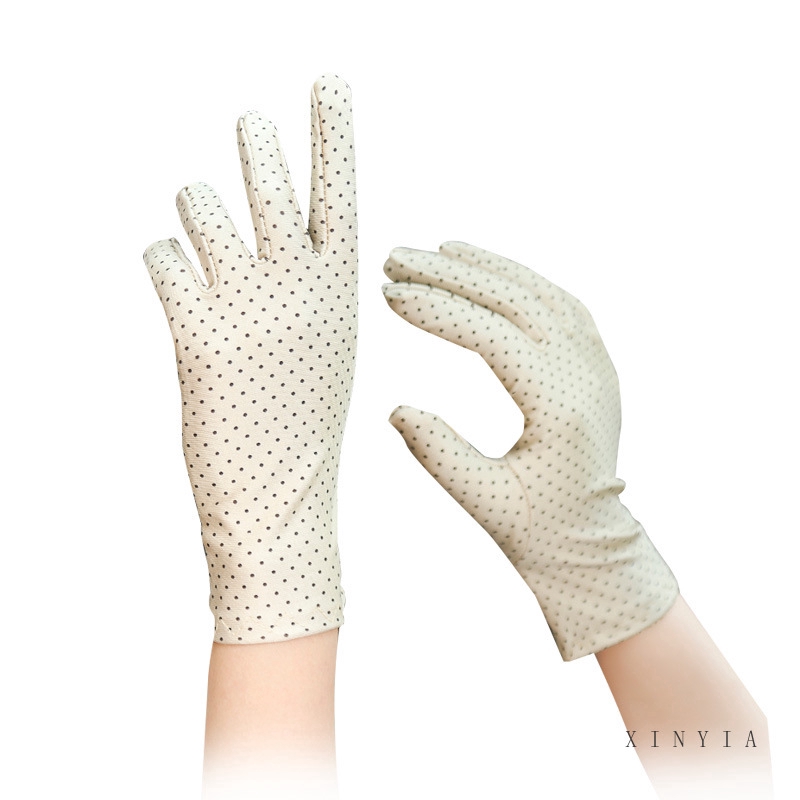 Găng tay chống nắng in họa tiết chấm bi cho nữ