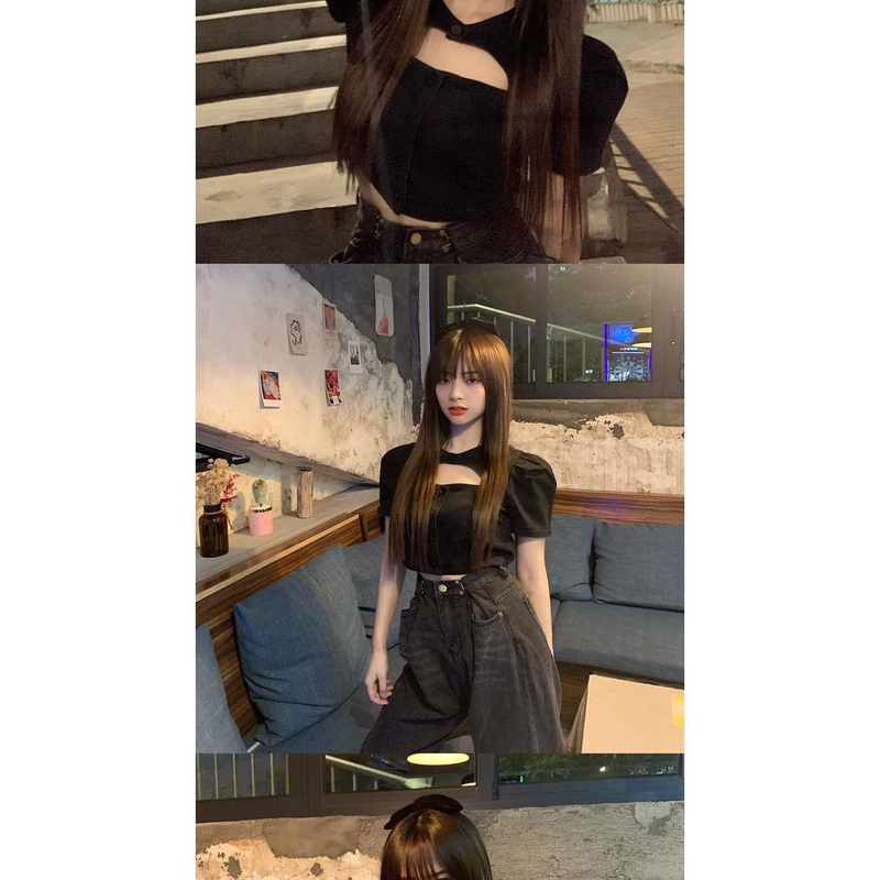 Áo Croptop Màu Đen Dáng Ôm Phong Cách Retro Thời Trang Mùa Hè