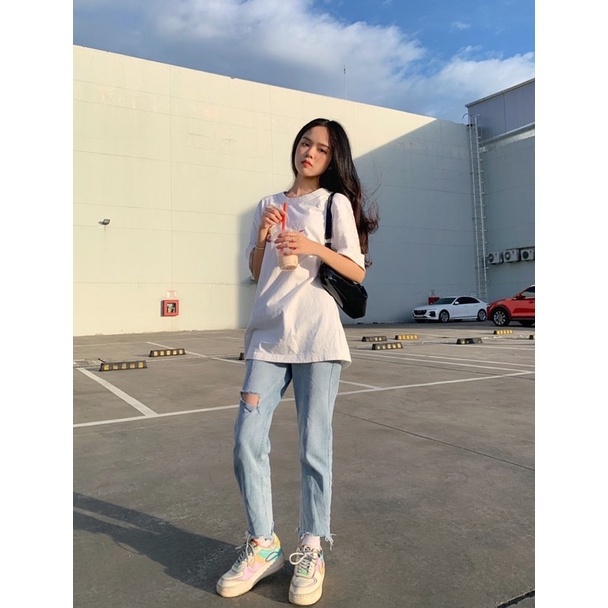 Quần Nini Jeans Ống Baggy Rách Xẻ Độc Lạ
