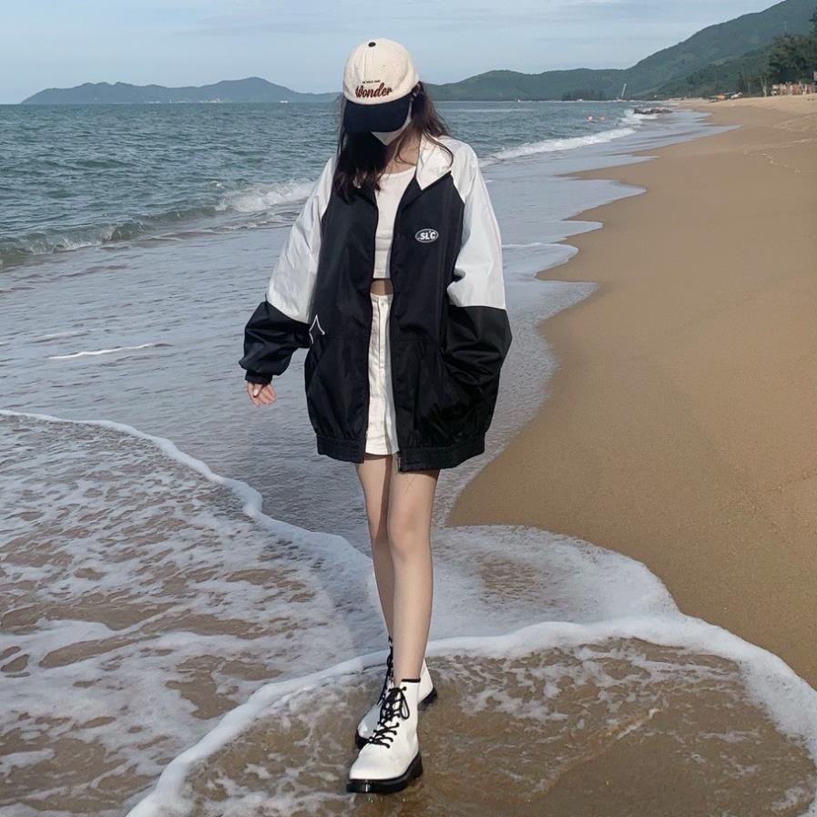 Áo Khoác Gió Bomber Chữ SLC Dáng Rộng Phối Màu Nam Nữ Unisex Uzzlang