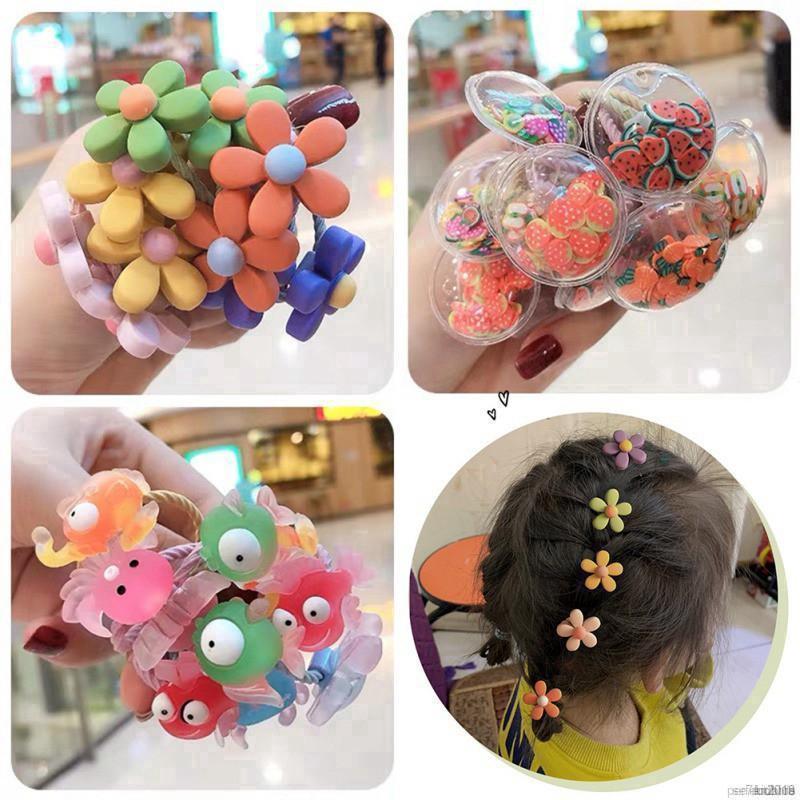 (Hàng Mới Về) Set 10 Dây Thun Cột Tóc Màu Trơn Phong Cách Hàn Quốc Cho Bé Gái