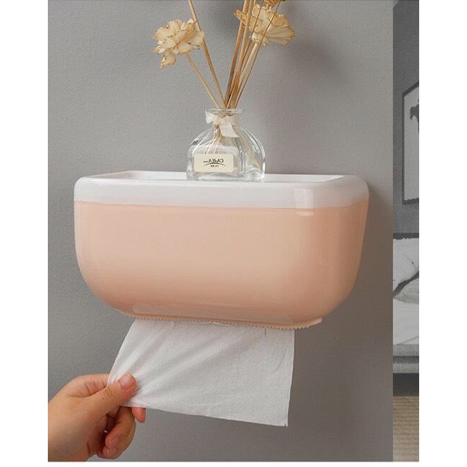 Hộp đựng khăn, giấy vệ sinh bằng nhựa gắn tường, không cần khoan đục