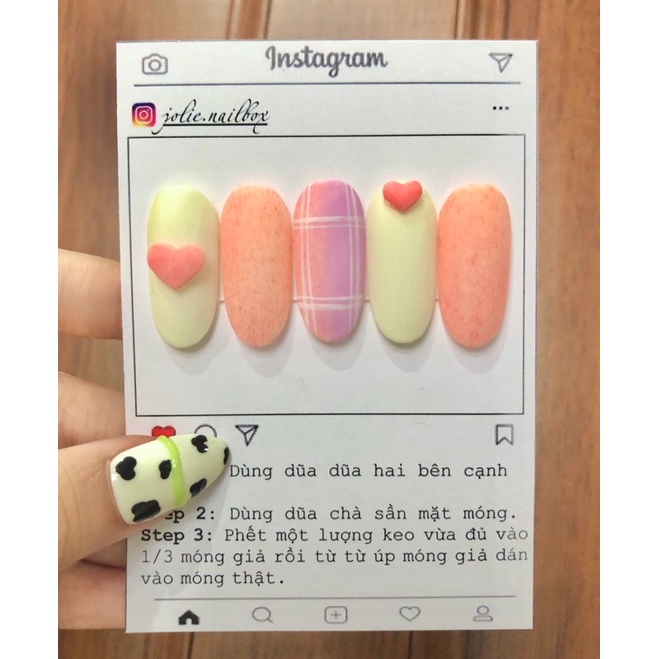 Nailbox - Móng up thiết kế mẫu trái tim, kẻ sọc ( inb shop để shop hd cách đo size móng ạ )