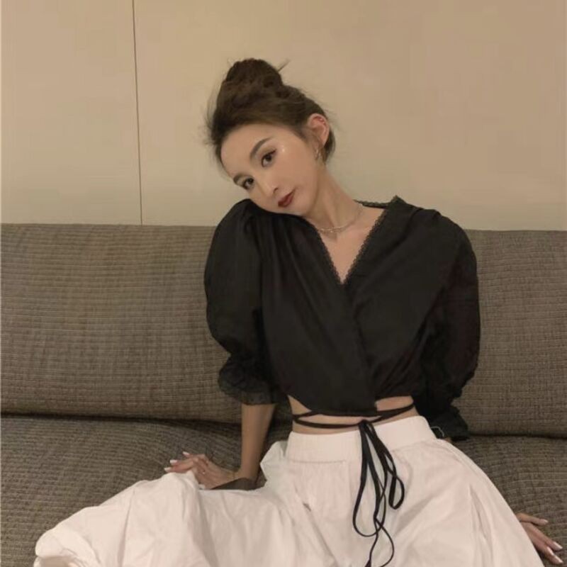 Áo thô buộc dây viền ren A-99963