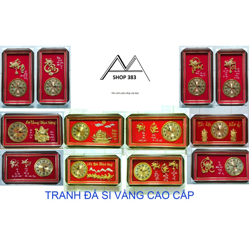 Tranh đẹp_ Đồng hồ treo tường tranh đá si vàng [ 13 MẪU ] vải nhung đỏ cao cấp cỡ 40*70, sang trọng _quý phái _ nổi bật.